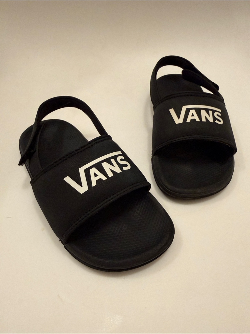 Vans Kids Black Slide Sandals with White Logo